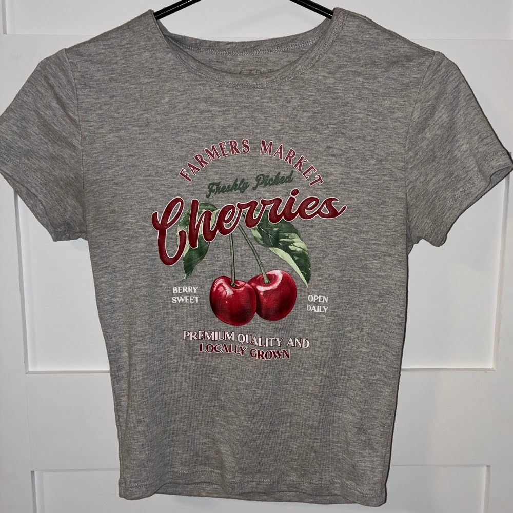 Gray Cherry graphic Cropped Baby tee, small, wild fable
